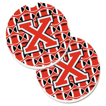 Carolines Treasures Letter x Football Scarlet and Grey Set of 2 Cup Holder Car Coaster CJ1067-XCARC